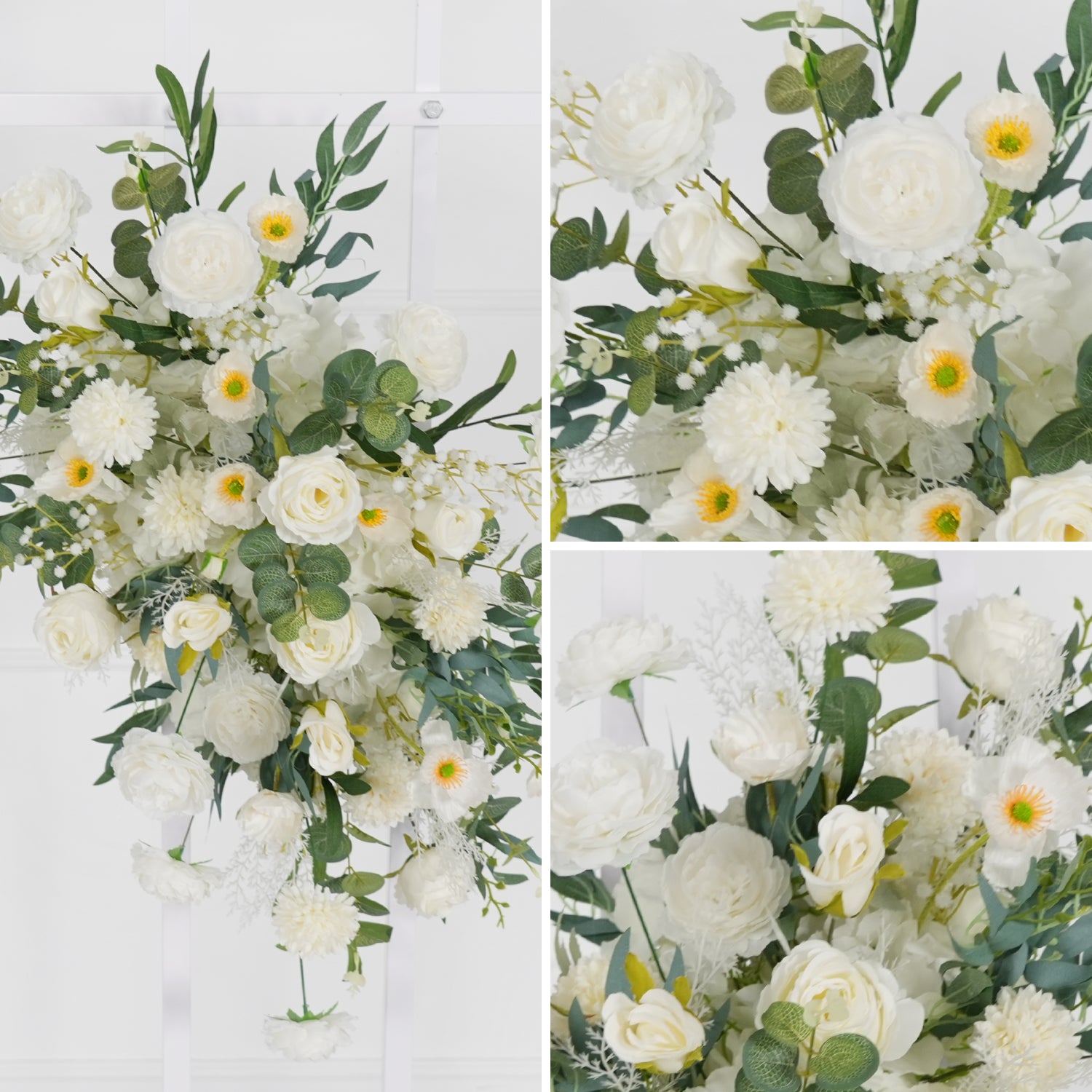 Artificial White Green Wedding KT Backdrop Flower Row Decor